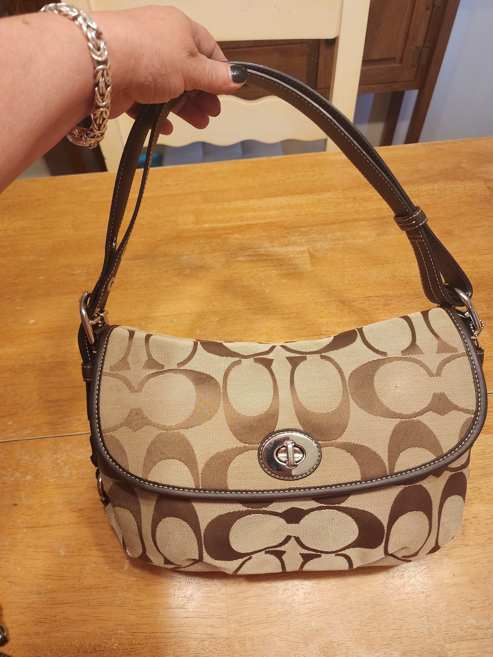 Coach Signature Jacquard and Leather Trim Bag